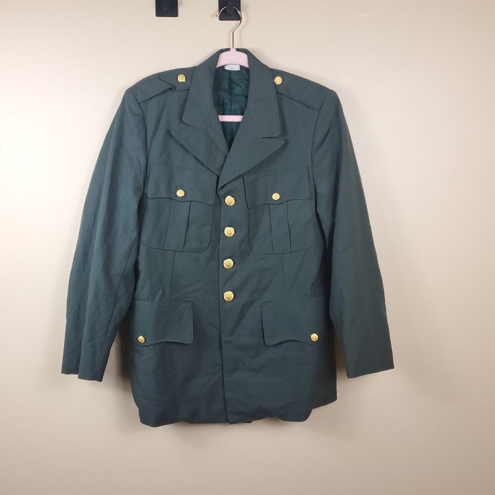 Vintage Army Green Service Coat Blazer Gold Tone Hardware Size 38S